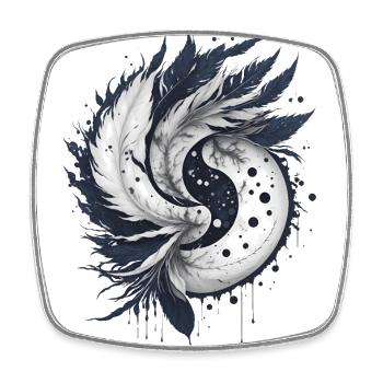 Harmonie des plumes: Yin et Yang élégants - Magnet carré - blanc - Devant