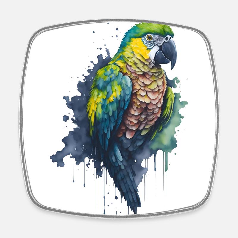 Fesselndes Aquarellgemälde eines Papageis - Viereckiger Kühlschrankmagnet - Weiß