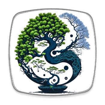 Harmonie enthüllt - Yin und Yang Bonsai - Viereckiger Kühlschrankmagnet - Weiß - Vorne