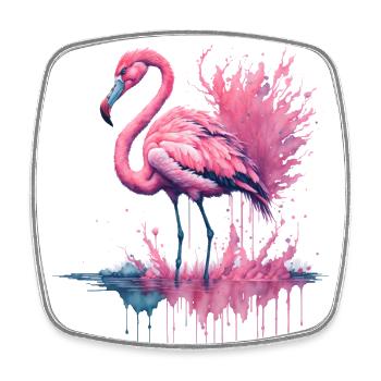 Vibrant Watercolor Flamingo Standing in a water - Square fridge magnet - white - Front