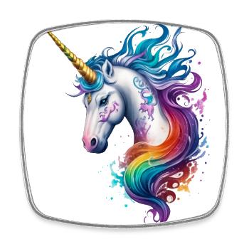 Rainbow Dreams: tête de licorne aux cheveux colorés - Magnet carré - blanc - Devant