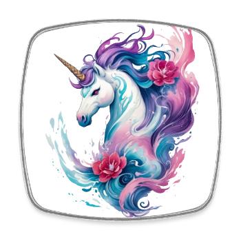 Floral Enchantment: Unicorn in Water Waves Splash - Square fridge magnet - white - Front