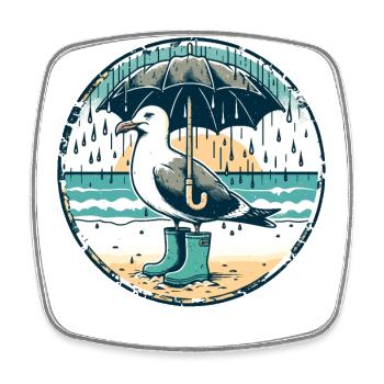 Colorful Pop Art Seagull Wellington Boots and Umbrella - Square fridge magnet - white - Front