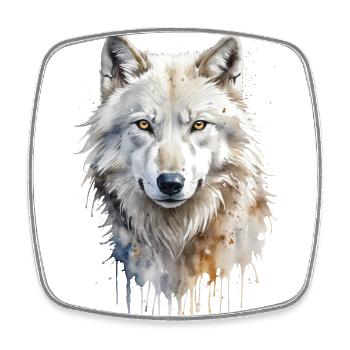 Majesté arctique : Portrait de loup blanc à l’aquarelle - Magnet carré - blanc - Devant