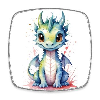 Niedlicher Aquarell-Drache - Entzückende Fantasy-Kunst - Viereckiger Kühlschrankmagnet - Weiß - Vorne