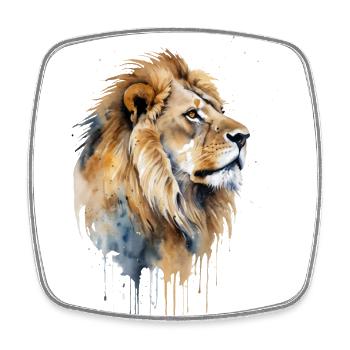 Majestätisches Löwenporträt - Aquarell - Viereckiger Kühlschrankmagnet - Weiß - Vorne
