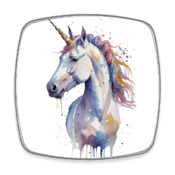Portrait de licorne magique - Aquarelle - Magnet carré - blanc - Devant