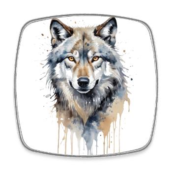 Majestic Gray Wolf Watercolor - Square fridge magnet - white - Front