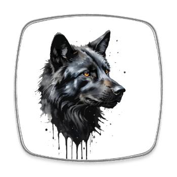 Majestätisches Porträt des schwarzen Wolfs - Aquarell - Viereckiger Kühlschrankmagnet - Weiß - Vorne