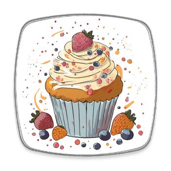 Cupcake with berries - Square fridge magnet - white - Front