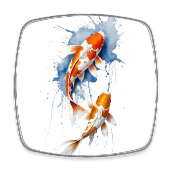 Harmonisches Koi Duo - Aquarell Aquatisch - Viereckiger Kühlschrankmagnet - Weiß - Vorne