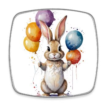 Hase mit Luftballons - Entzückendes Aquarell - Viereckiger Kühlschrankmagnet - Weiß - Vorne