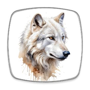 Majestueux loup blanc aquarelle - Faune élégante - Magnet carré - blanc - Devant