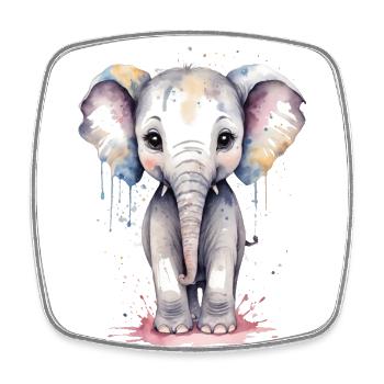 Kawaii Elephant Watercolor - Adorable Baby Elephan - Square fridge magnet - white - Front