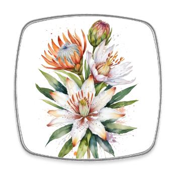 Asiatische Lilien und Protea-Blüten Aquarellkunst - Viereckiger Kühlschrankmagnet - Weiß - Vorne