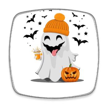 Helloween mit einem lustigen Gespenst - Viereckiger Kühlschrankmagnet - Weiß - Vorne