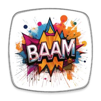 Baam Comic Sound Effect – Bold Pop Art Design - Square fridge magnet - white - Front