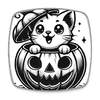 Verrückte Katze im Halloween-Kürbis - Viereckiger Kühlschrankmagnet - Weiß - Vorne
