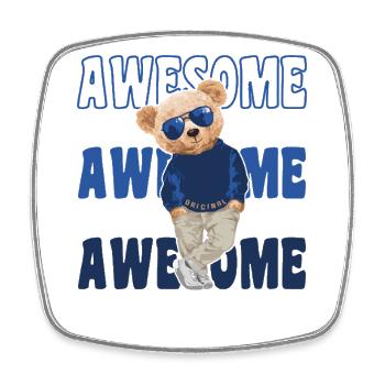 Cool Teddy Bear with Sunglasses - Awesome - Square fridge magnet - white - Front