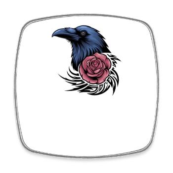 Raven's Romance: Vogel mit Rose und Stammesakzenten - Viereckiger Kühlschrankmagnet - Weiß - Vorne