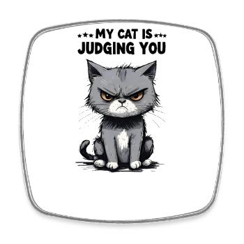 My Cat Is Judging You: Grumpy Tabby - Square fridge magnet - white - Front