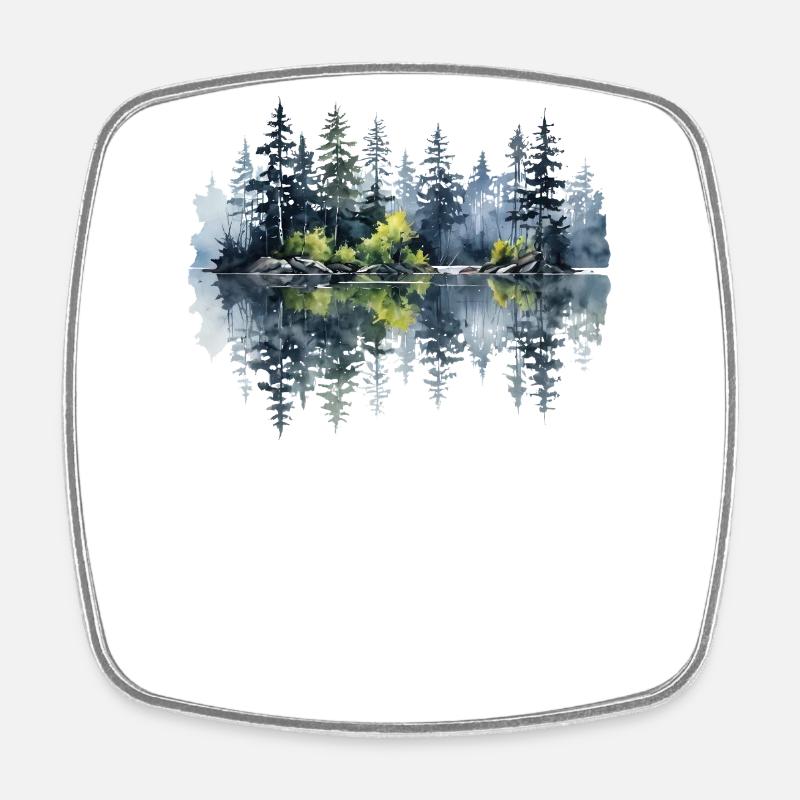 Aquarelle Pin Reflet - Magnet carré - blanc