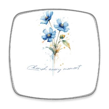 Cherish Every Moment Blue Flowers - Square fridge magnet - white - Front