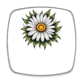 Daisy Bloom mit Blättern - Viereckiger Kühlschrankmagnet - Weiß - Vorne