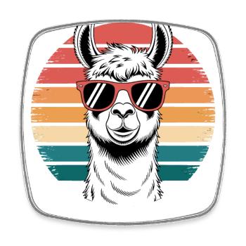 Retro Style Lama Sonnenbrille Lustig Sommer Alpaka - Viereckiger Kühlschrankmagnet - Weiß - Vorne