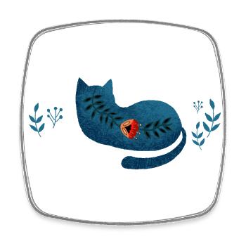 Blaue Katze, Blaue Katze - Viereckiger Kühlschrankmagnet - Weiß - Vorne