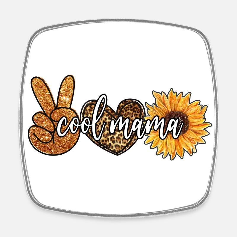 Cool Mama, Sunflowers and leopard print - Square fridge magnet - white
