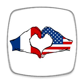 France USA Forme de coeur avec les mains - Magnet carré - blanc - Devant