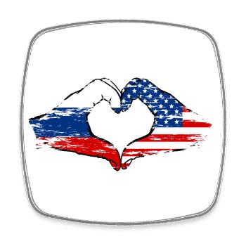 Forme de coeur Russie USA avec mains utilisées - Magnet carré - blanc - Devant