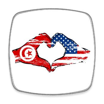 Tunisia USA heart shape with hands used - Square fridge magnet - white - Front
