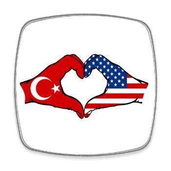 Türkiye USA heart shape with hands - Square fridge magnet - white - Front