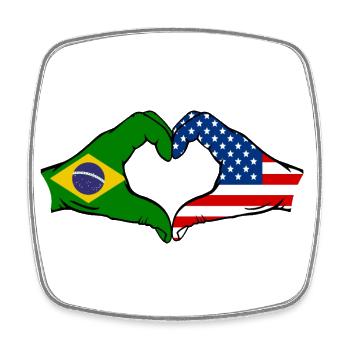Forme de coeur du Brésil USA avec les mains - Magnet carré - blanc - Devant