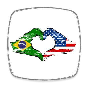 Brazil USA heart shape with hands used - Square fridge magnet - white - Front
