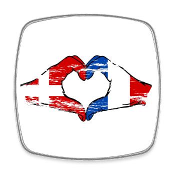 Danemark France Forme de coeur avec les mains utilisées - Magnet carré - blanc - Devant