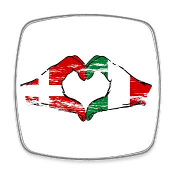 Danemark Italie forme de coeur avec des mains utilisées - Magnet carré - blanc - Devant