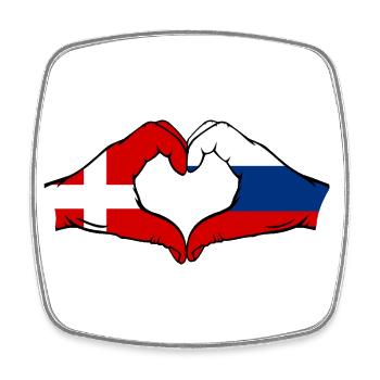 Denmark Russia Heart Shape with Hands - Square fridge magnet - white - Front
