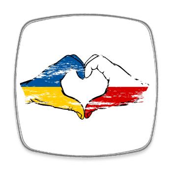 Ukraine Poland Heart shape with hands used - Square fridge magnet - white - Front