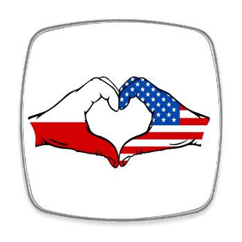 Poland USA Heart Shape with Hands - Square fridge magnet - white - Front