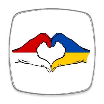 Indonesia Ukraine Heart Shape with Hands - Square fridge magnet - white - Front