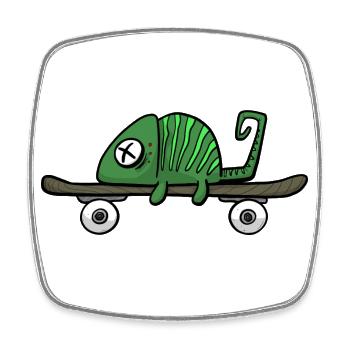 Chameleon on a skateboard. For skaters and fans - Square fridge magnet - white - Front