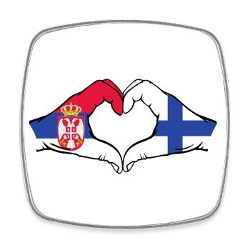 Serbie Finlande Drapeau Mains Coeur Forme - Magnet carré - blanc - Devant