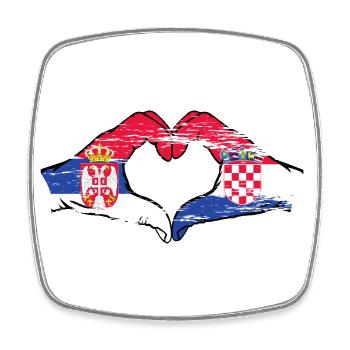 Serbia Croatia Flag Hands Heart Shape Used - Square fridge magnet - white - Front