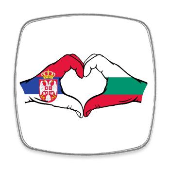 Serbia Bulgaria Flag Hands Heart Shape - Square fridge magnet - white - Front