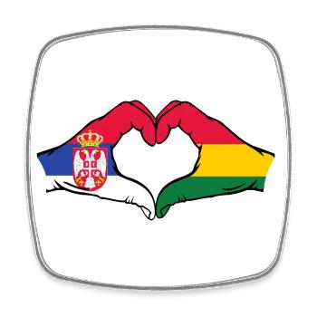 Serbia Bolivia Flag Hands Heart Shape - Square fridge magnet - white - Front