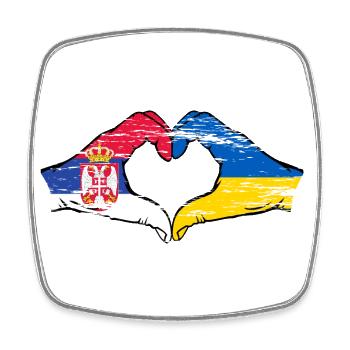 Serbie Ukraine drapeau mains forme coeur utilisé - Magnet carré - blanc - Devant