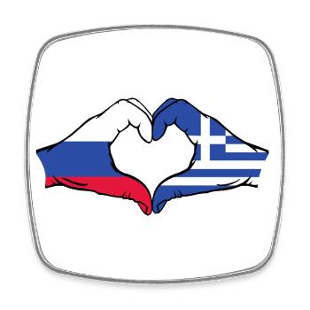 Russia Greece Flag Hands Heart Shape - Square fridge magnet - white - Front